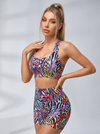 Abstract Print Racerback Sports Bra & High-Waisted Biker Shorts Set