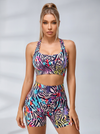 Abstract Print Racerback Sports Bra & High-Waisted Biker Shorts Set