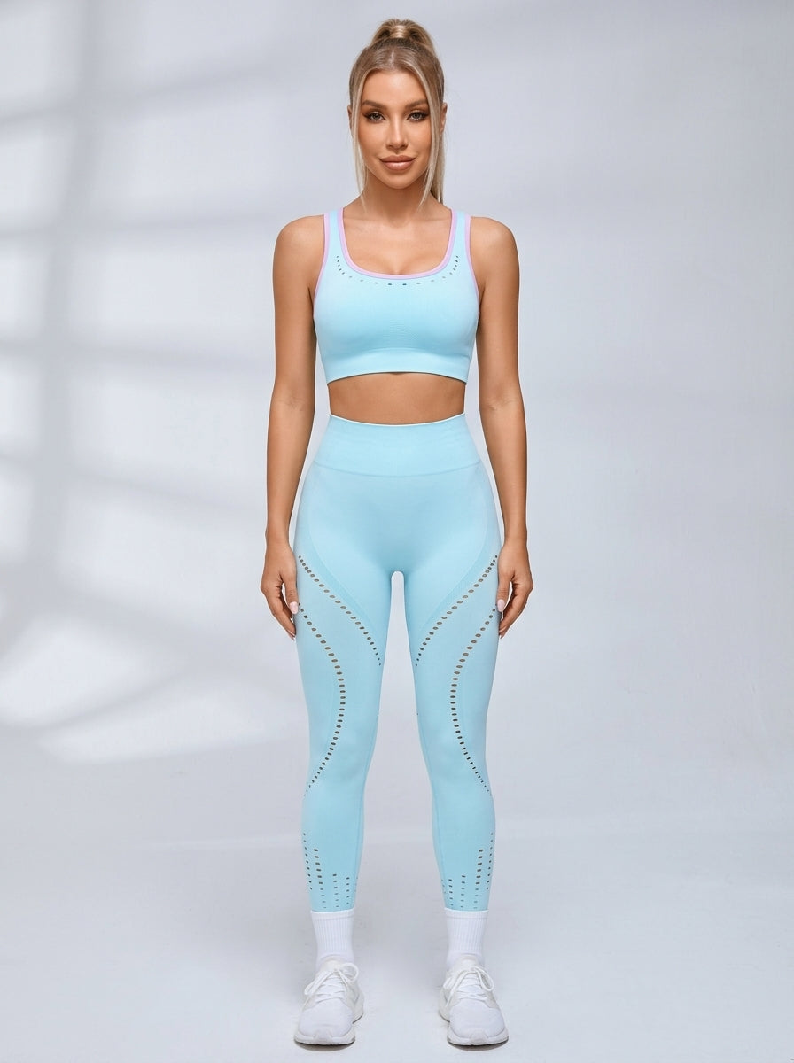 Contrast Color Fishnet Elastic Tight Tracksuit