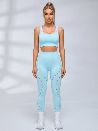 Contrast Color Fishnet Elastic Tight Tracksuit