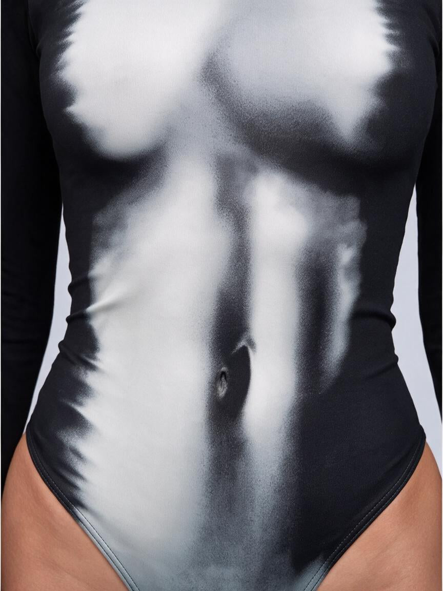 Abstract Human Body Print Long Sleeve Bodysuit