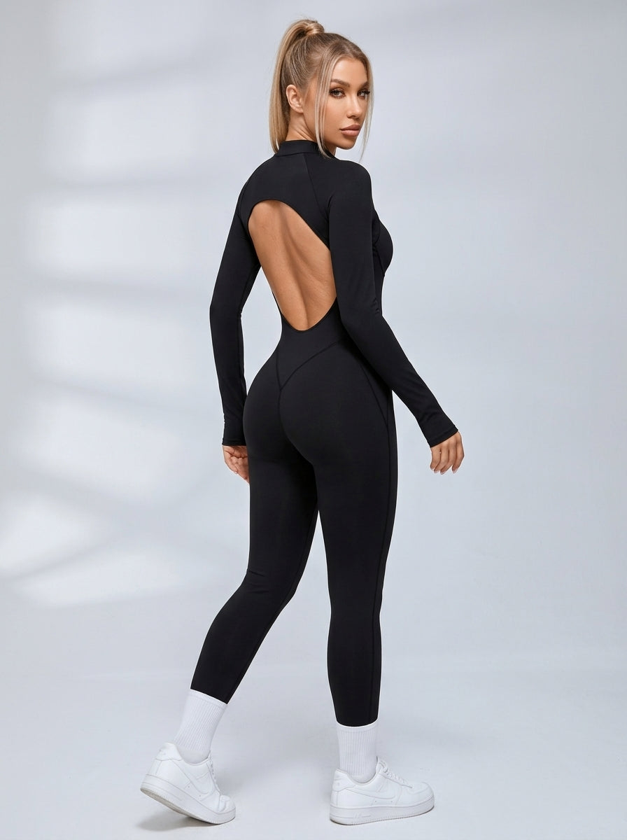 Sexy Backless Zipper Scrunch Bum Jumpsuit