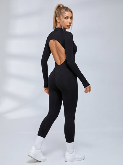 Sexy Backless Zipper Scrunch Bum Jumpsuit