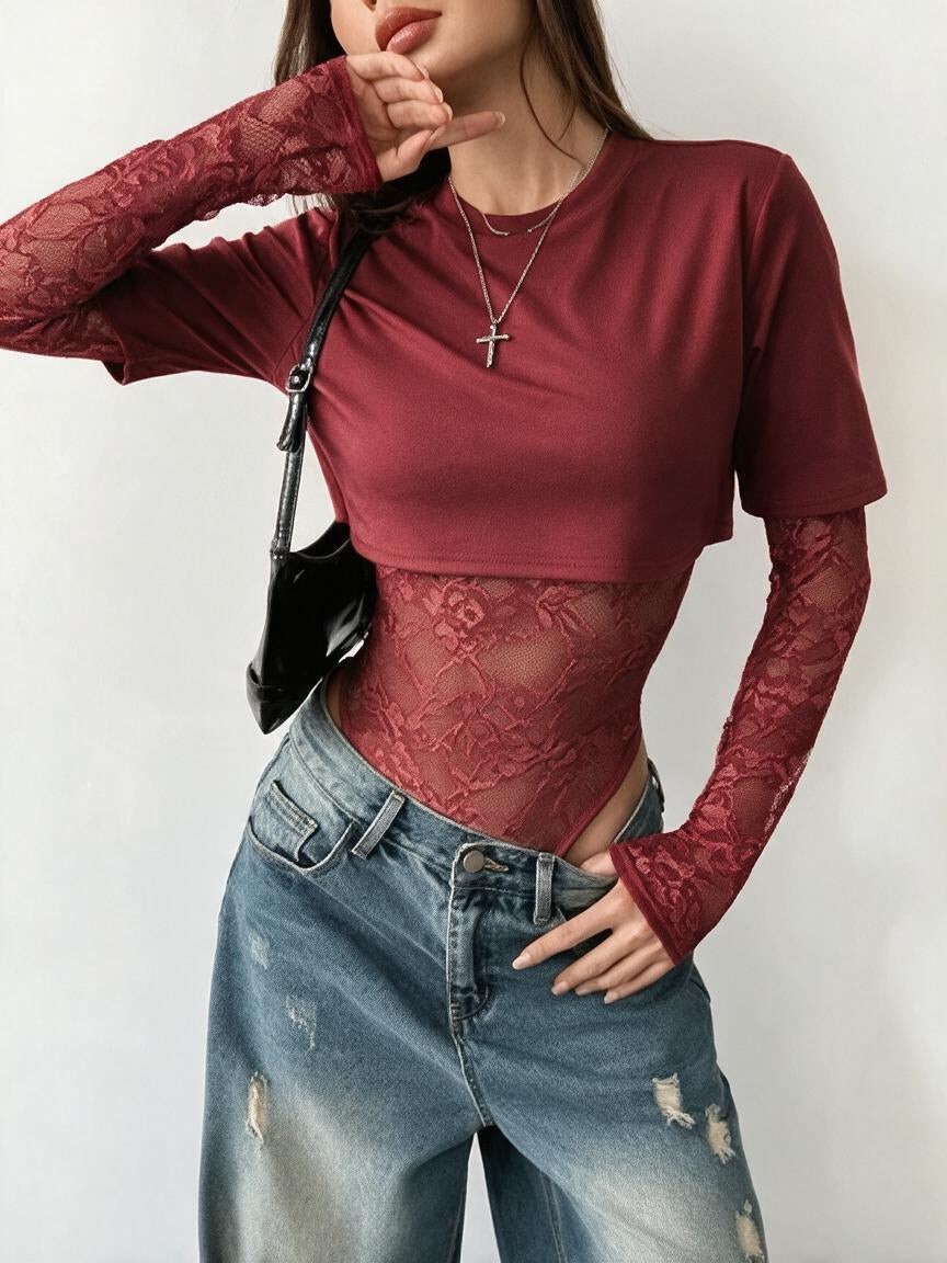 Sheer Lace Panel Bodysuit