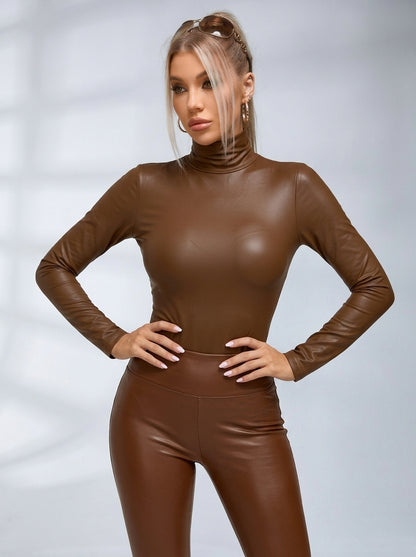 Sexy Glossy PU Faux Leather Suit Set