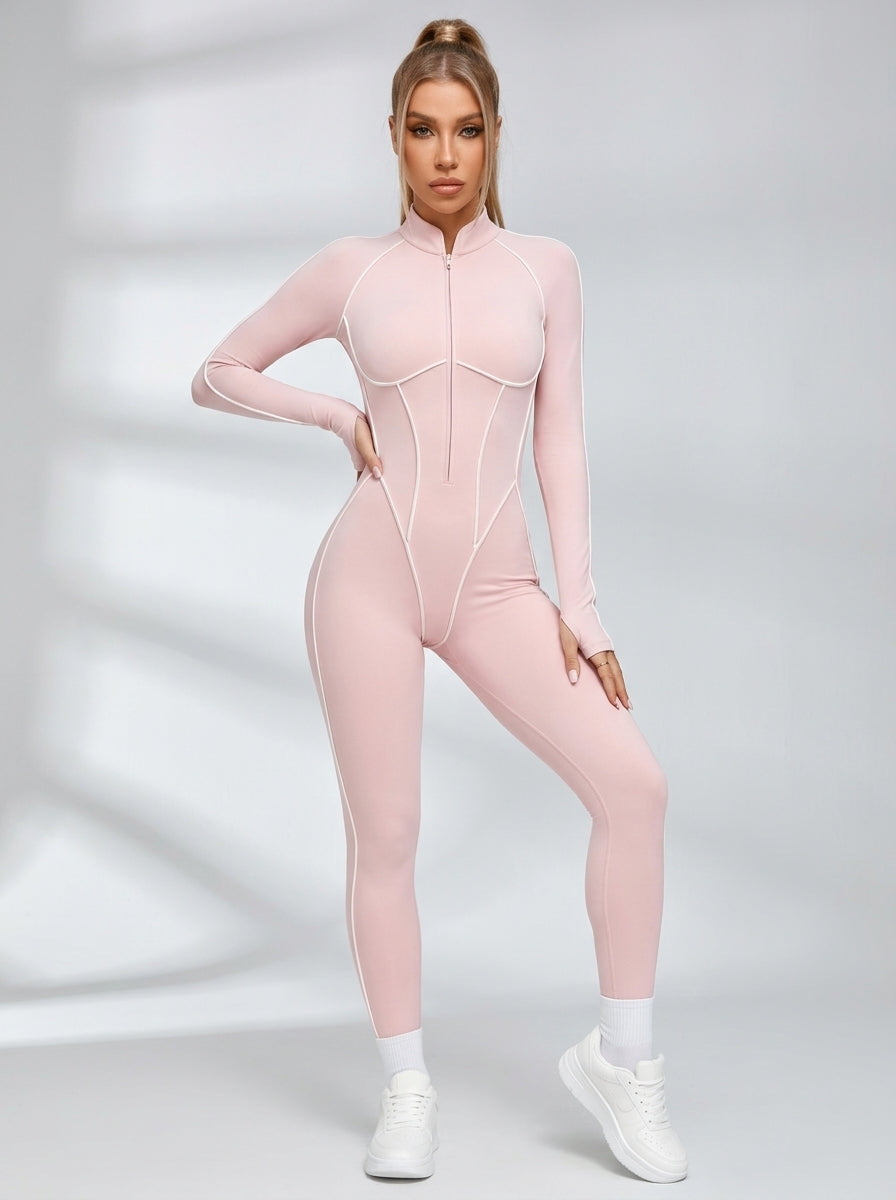 Sexy Backless Zipper Contrast Color Stripes Jumpsuit