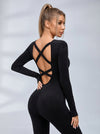 Cross Back Hollow Out Long Sleeves Jumpsuit