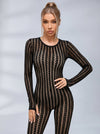 Stylish Seamless Striped Jacquard Long-Sleeve Jumpsuit
