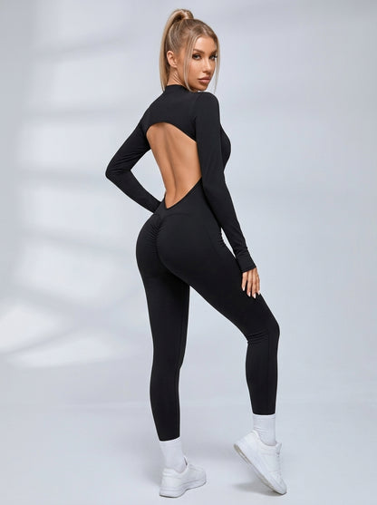 Backless Zipper Hollow Out Scrunch Bum Jumpsuit