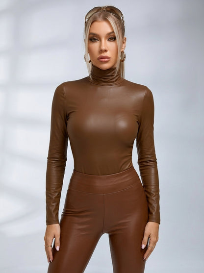 Sexy Glossy PU Faux Leather Suit Set