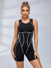 ZASUWA Female Hollow Out Backless Contrast Color Stripes Romper