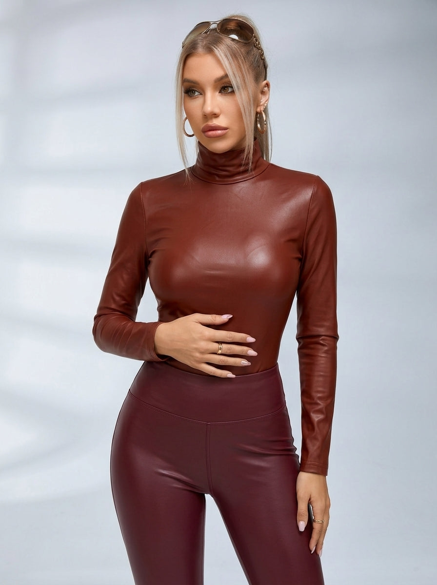 Sexy Glossy PU Faux Leather Suit Set