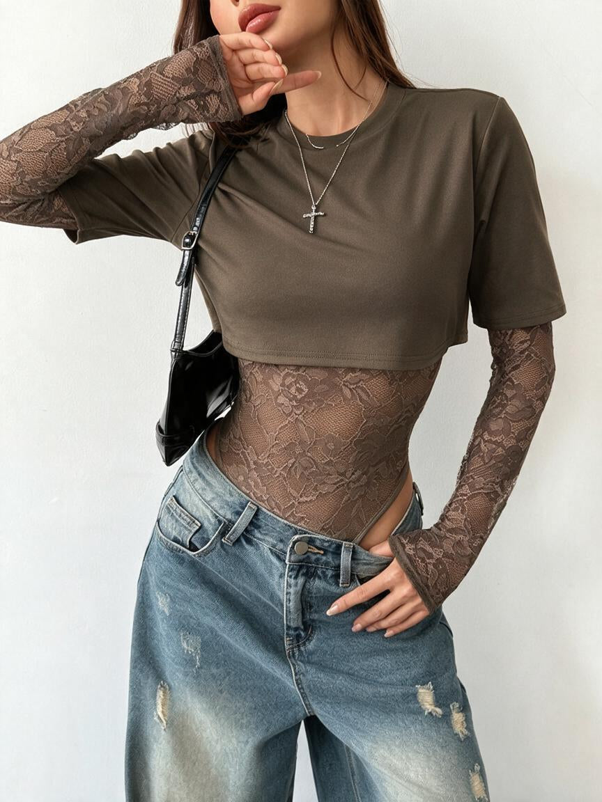 Sheer Lace Panel Bodysuit