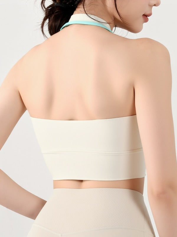 Contrast Color Halter With Chest Pads Sports Bras