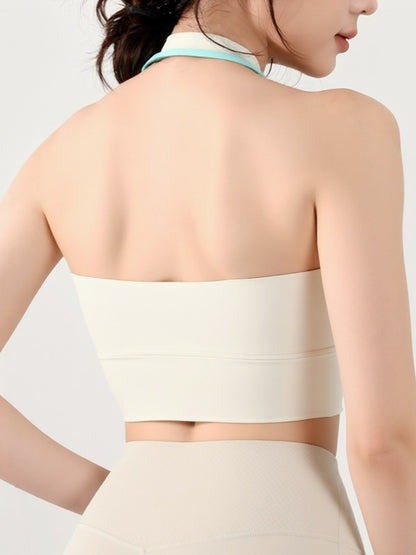 Contrast Color Halter With Chest Pads Sports Bras