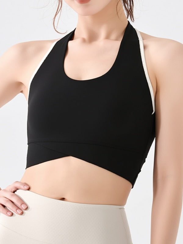 Contrast Color Halter With Chest Pads Sports Bras