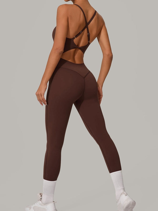 Sexy Jumpsuit mit überkreuztem Rückenausschnitt und U-Boot-Ausschnitt
