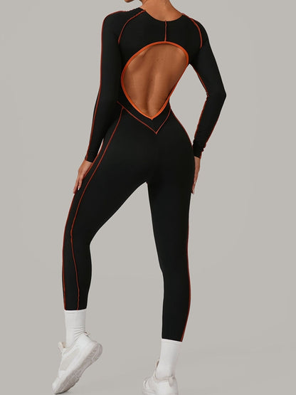 Sexy rückenfreier Overall mit Kontrastfarben-Streifen