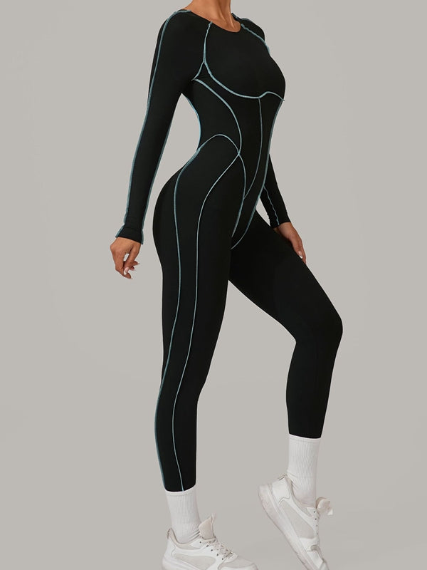 Sexy rückenfreier Overall mit Kontrastfarben-Streifen