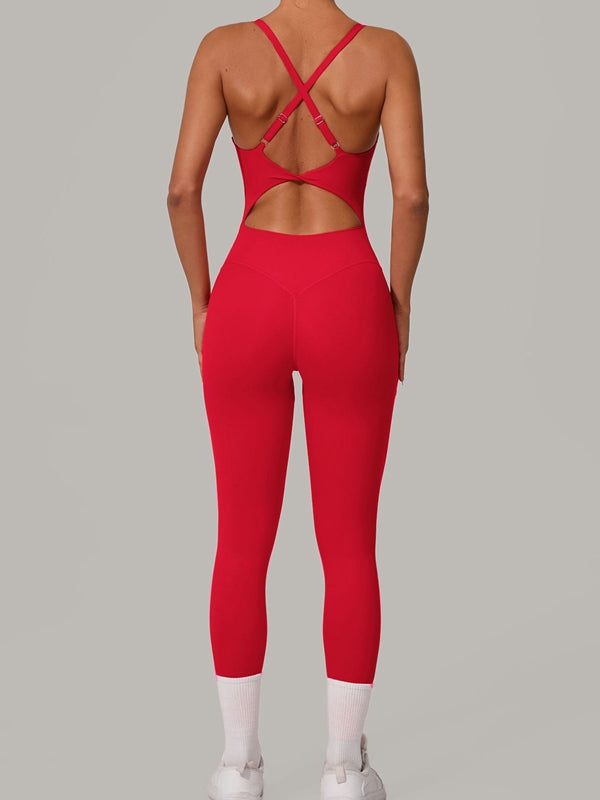 Sexy Jumpsuit mit überkreuztem Rückenausschnitt und U-Boot-Ausschnitt