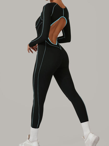 Sexy rückenfreier Overall mit Kontrastfarben-Streifen