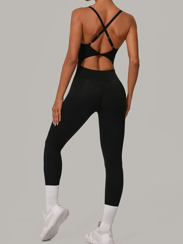 Sexy Jumpsuit mit überkreuztem Rückenausschnitt und U-Boot-Ausschnitt