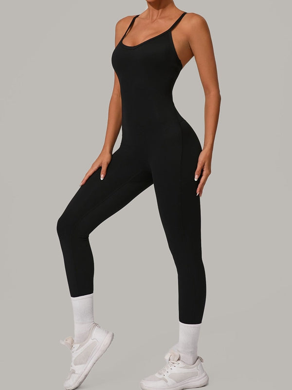 Sexy Jumpsuit mit überkreuztem Rückenausschnitt und U-Boot-Ausschnitt