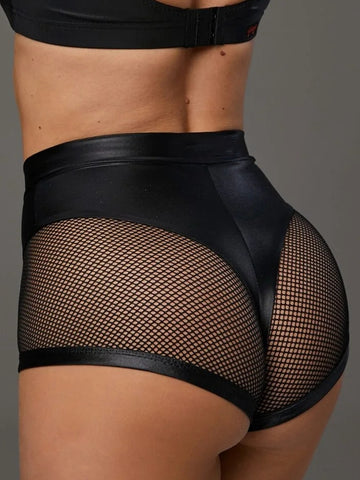 ❤ZASUWA Female Sexy Faux Leather Fishnet Micro Hot Shorts