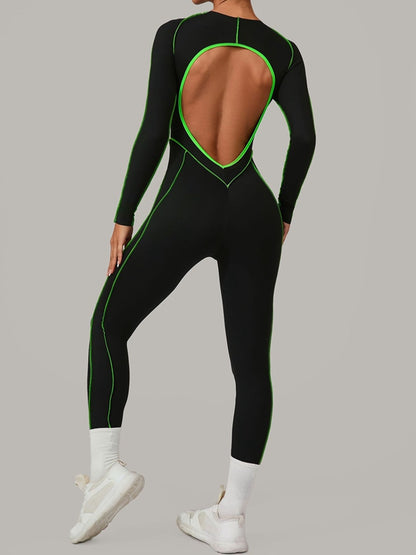 Sexy rückenfreier Overall mit Kontrastfarben-Streifen