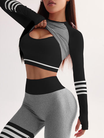 ZASUWA Female Stripes Deep V Back 3-Pieces Tracksuit
