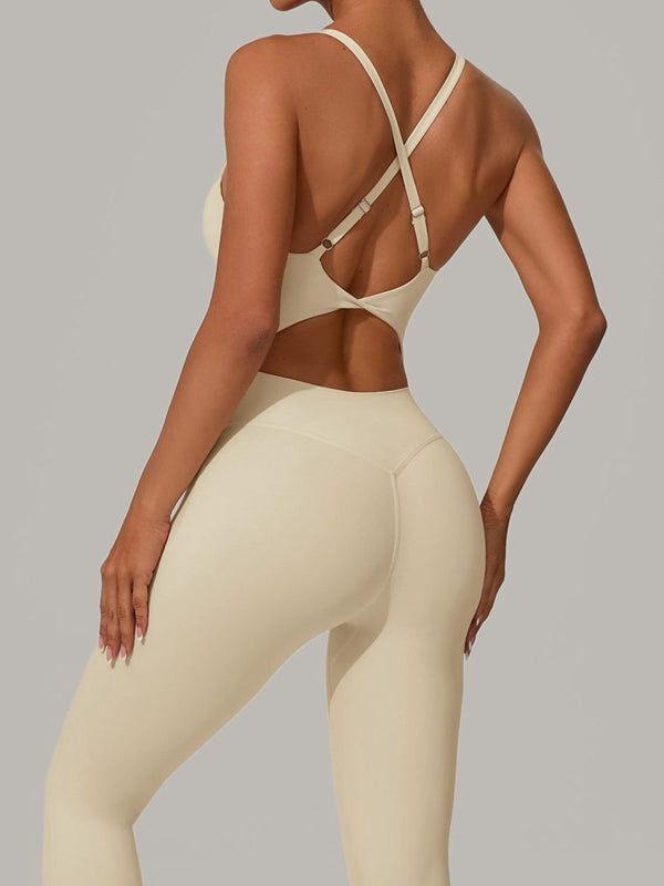 Sexy Jumpsuit mit überkreuztem Rückenausschnitt und U-Boot-Ausschnitt