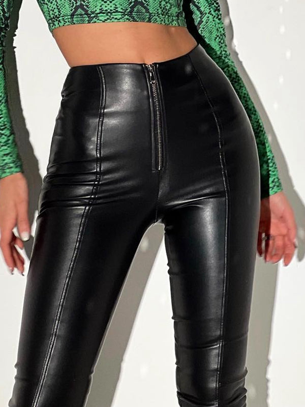 Sexy Kunstleder-Reißverschluss-Leggings