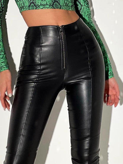 Sexy Kunstleder-Reißverschluss-Leggings