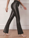 ZASUWA Female Sexy Faux Leather Push Up Design Lace-up Flare Leggings