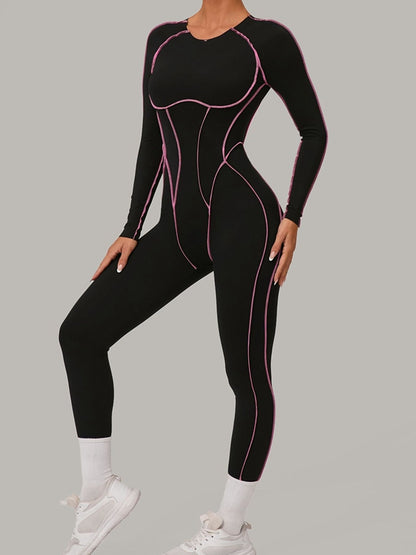 Sexy rückenfreier Overall mit Kontrastfarben-Streifen