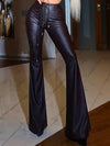 ZASUWA Female Sexy Faux Leather Push Up Design Lace-up Flare Leggings
