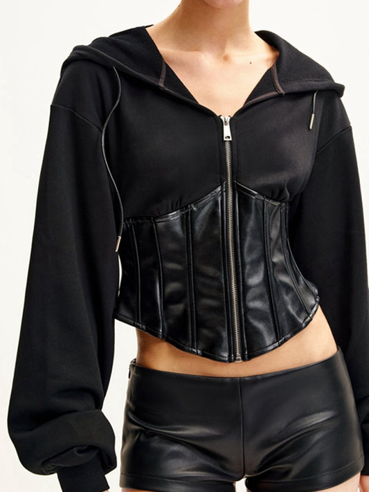 🖤ZASUWA Female Faux Leather Corset With Hat Jacket