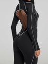 ZASUWA Female Sexy Backless Zipper Contrast Color Stripes Jumpsuit