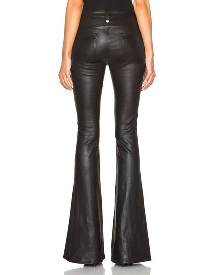 Faux Leather Zipper Lace-up Flare Leggings