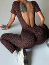 ZASUWA Female Leopard Print Backless Jumpsuit