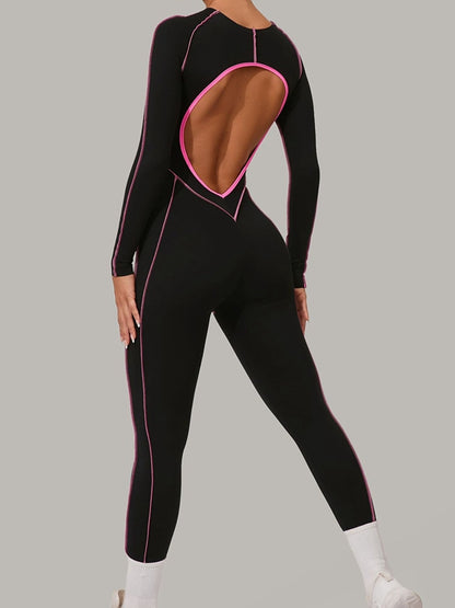 Sexy rückenfreier Overall mit Kontrastfarben-Streifen