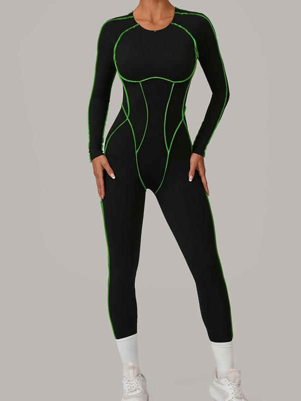 Sexy rückenfreier Overall mit Kontrastfarben-Streifen