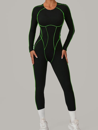 Sexy rückenfreier Overall mit Kontrastfarben-Streifen