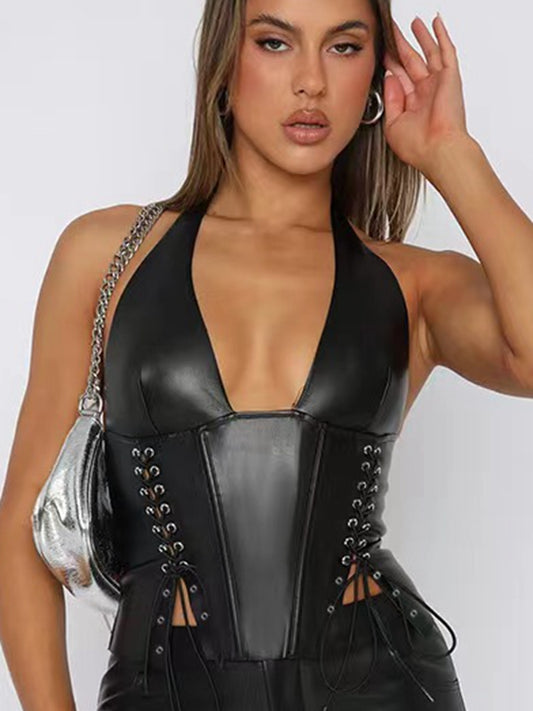 ZASUWA Female Faux Leather Lace-up Tank