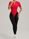 ZASUWA Female Contrast Color Backless Stitch Zipper Jumpsuit