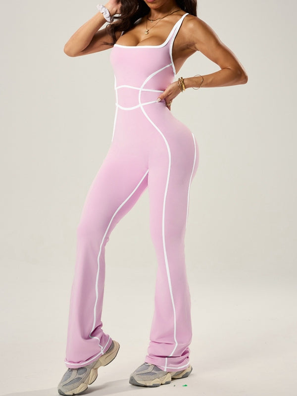 Sexy Contrast Color Stripes Cross Back Flare Jumpsuit – ZASUWA