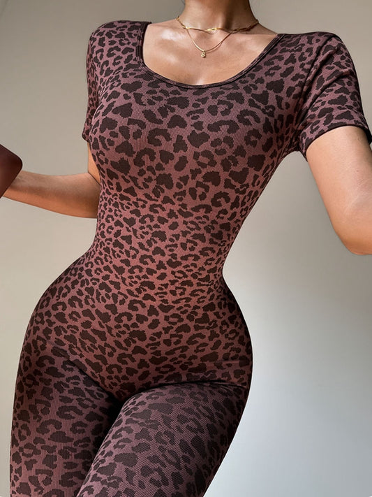 ZASUWA Female Leopard Print Backless Jumpsuit