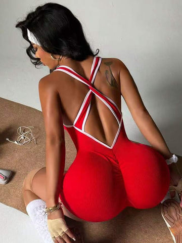 ZASUWA Female Cross Back Stripes Short Romper