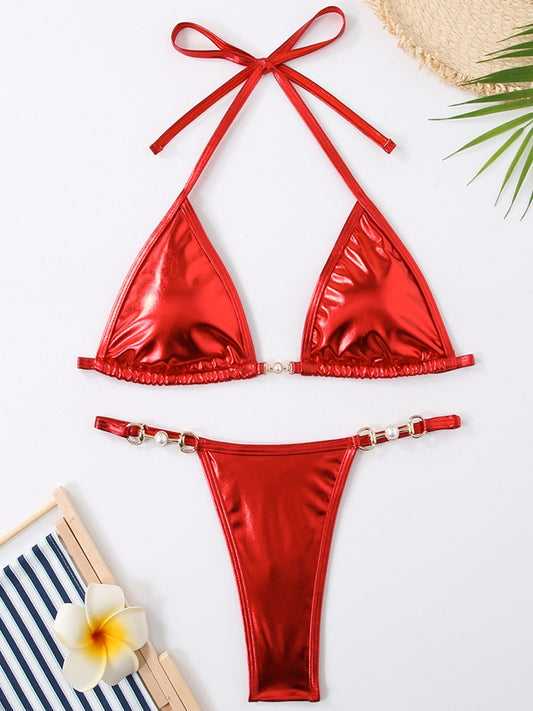ZASUWA Female Sexy Glossy PU Bikini Set
