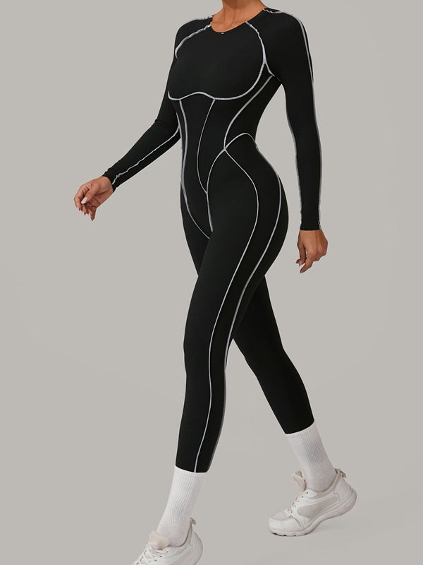 Sexy rückenfreier Overall mit Kontrastfarben-Streifen
